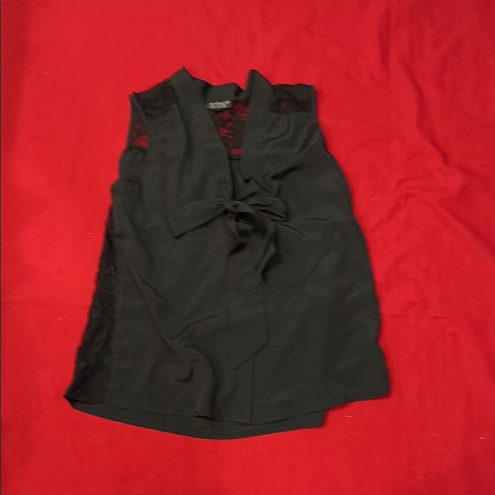 Topshop Black Bow tie sleeveless partial  Lace-back Detail Top
